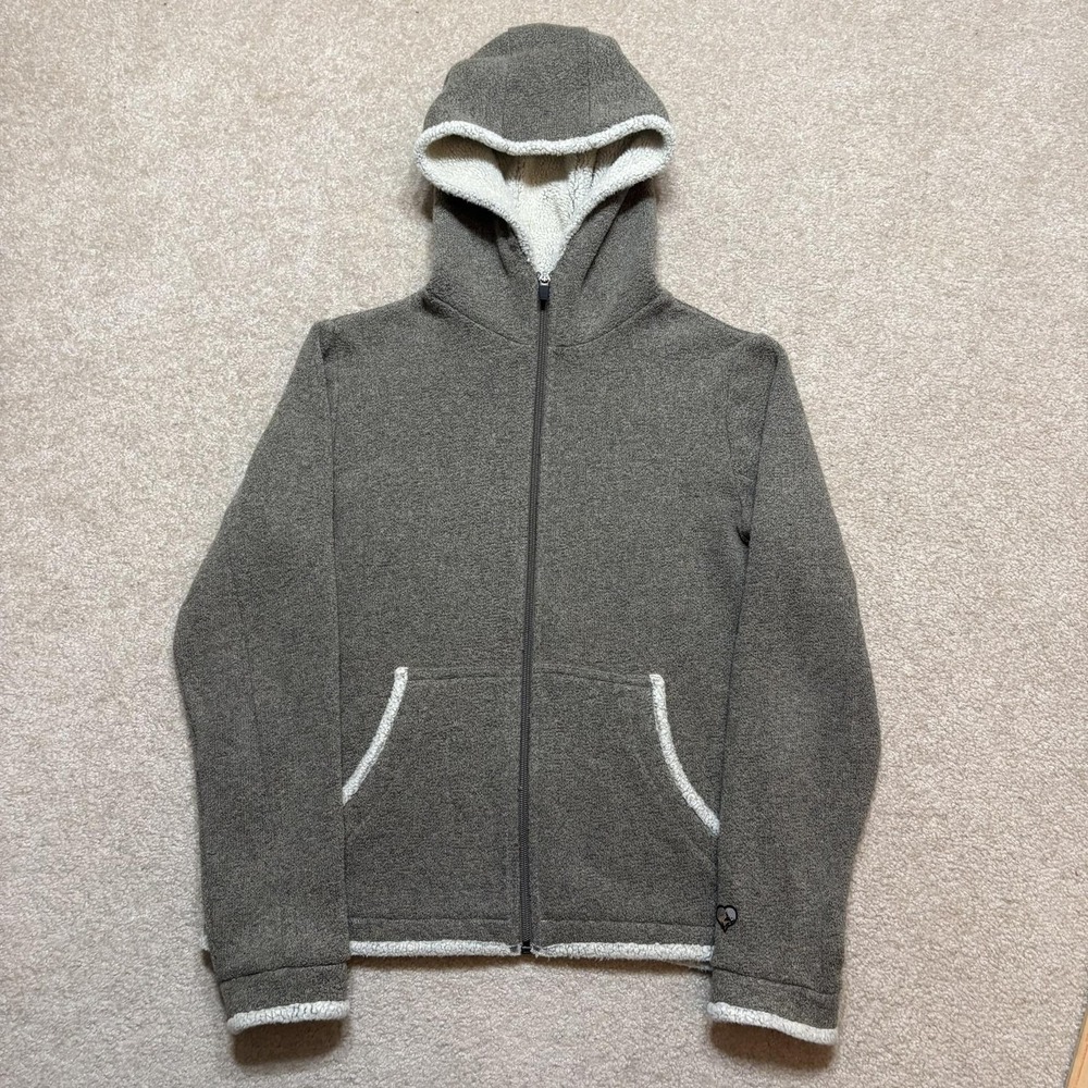 Vtg Kuhl Alfpaca Fleece Jacket Womens Medium Gray Hooded Full Zip Outdoor Hiking